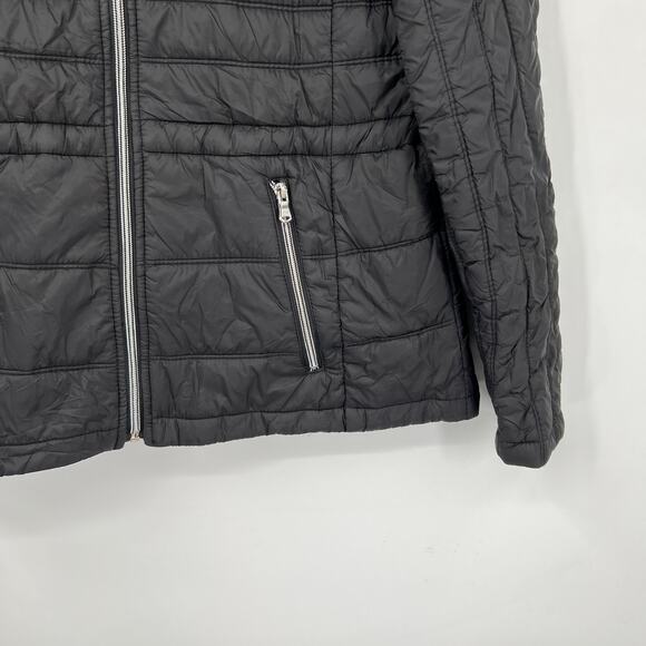 Guess Black Quilted Puffer Jacket with Zip Front Size Medium - Picture 3 of 6